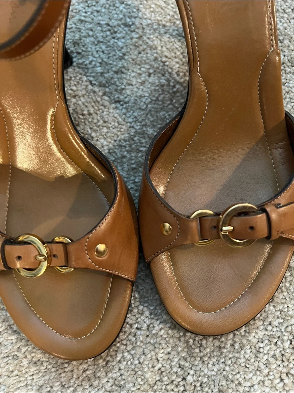 Cole Haan Lexa Toast Brown Leather Buckle Ankle-Strap Sandals. 7.5. EUC